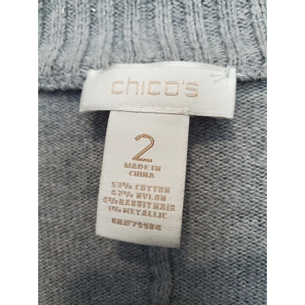 Chico's Gray Rabbit Hair Blend Gray Metallic Shimmer Open Front Cardigan 2 Large
